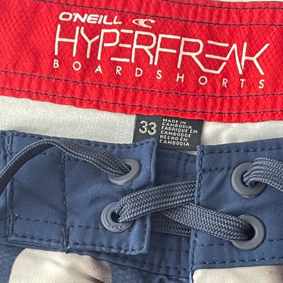 Oneill Hyperfreak Boardshorts Mens 33 x Beer Pong Print USA America Stretch Red - Picture 6 of 7